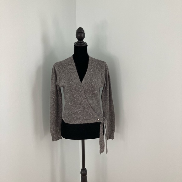 Parrinello Vintage 1980s Wrap Sweater Silk Angora Blend Gray Size Small - Picture 9 of 10